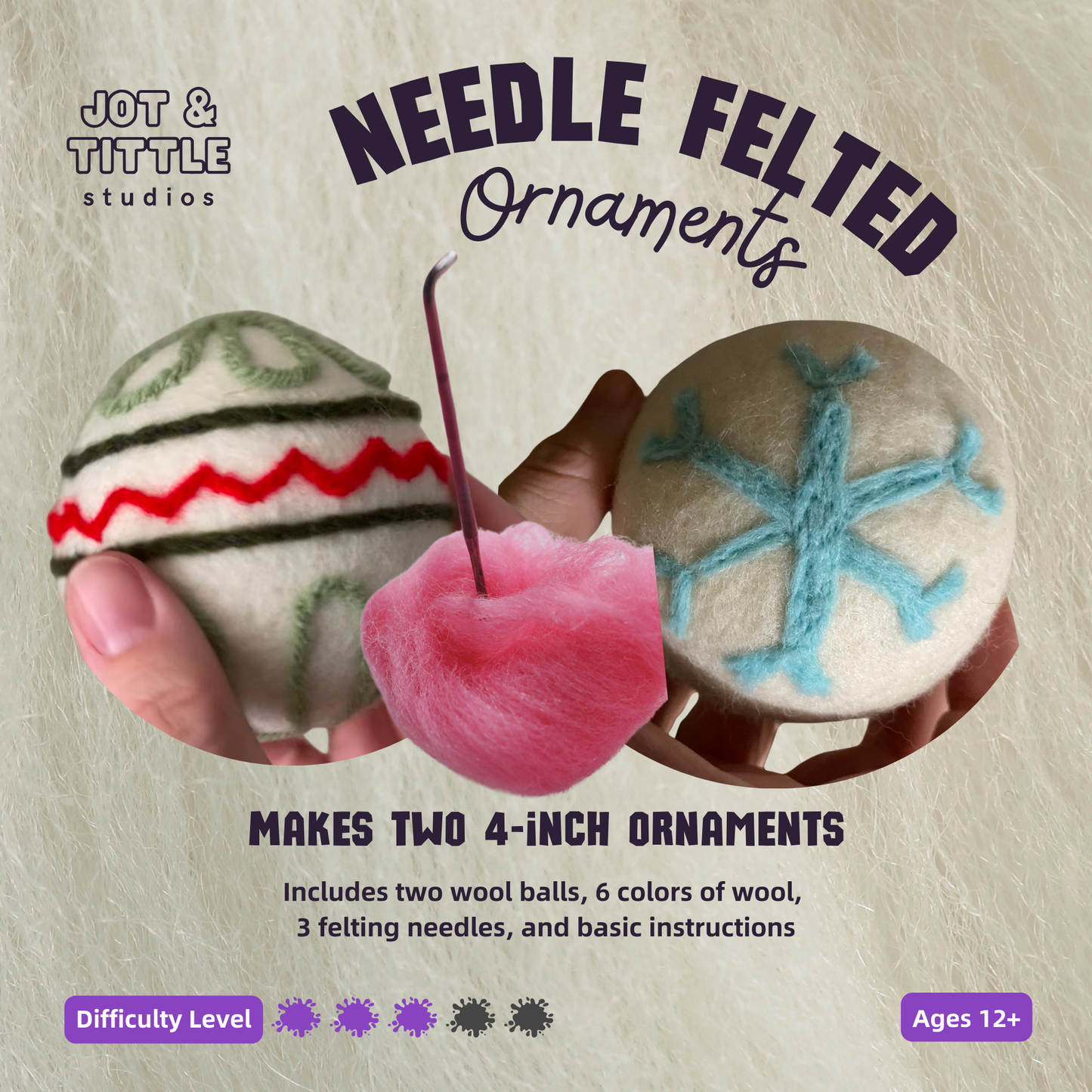 Needle Felted Round Ornaments - Take-Home Kit