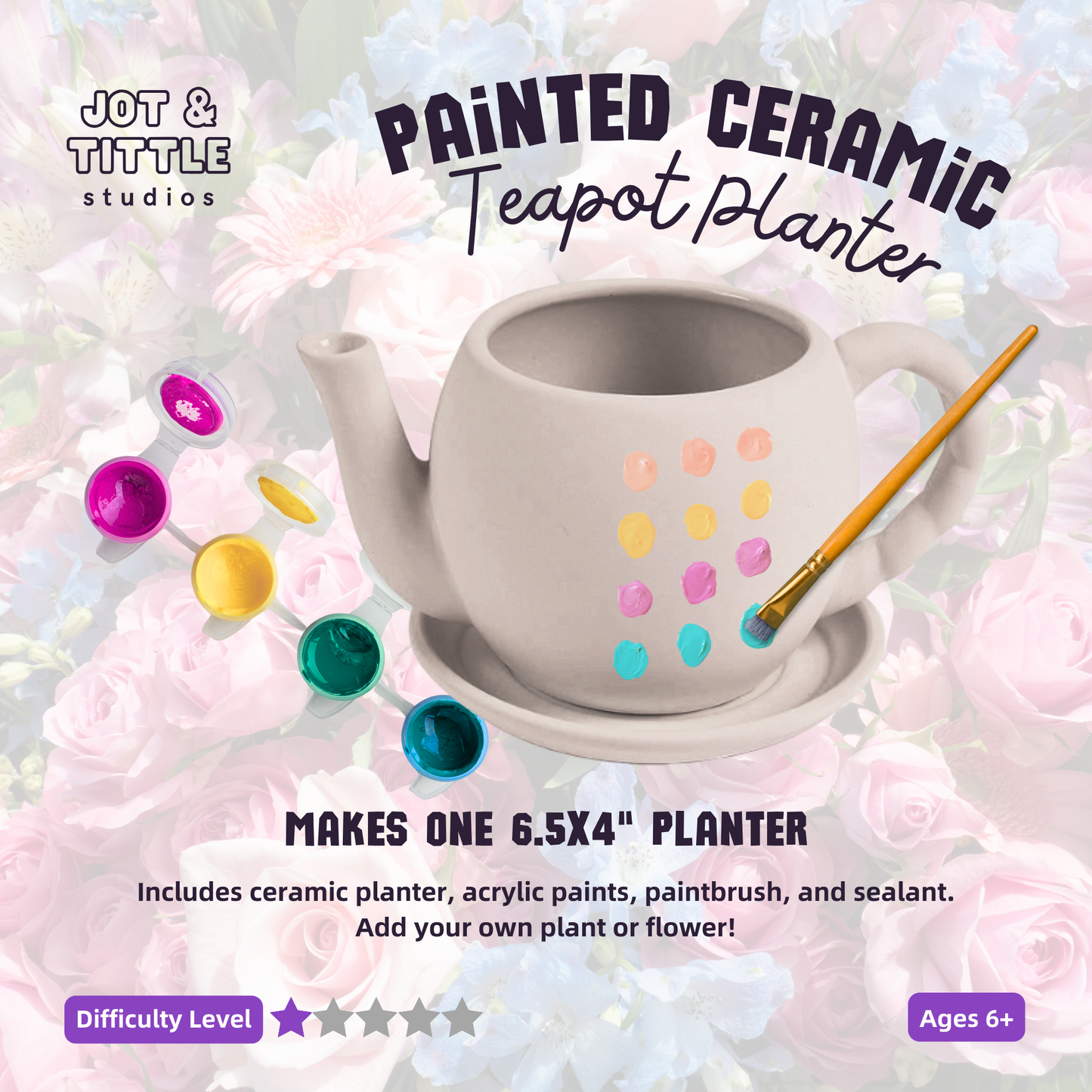 Painted Ceramic Teapot Planter - Take-Home Kit