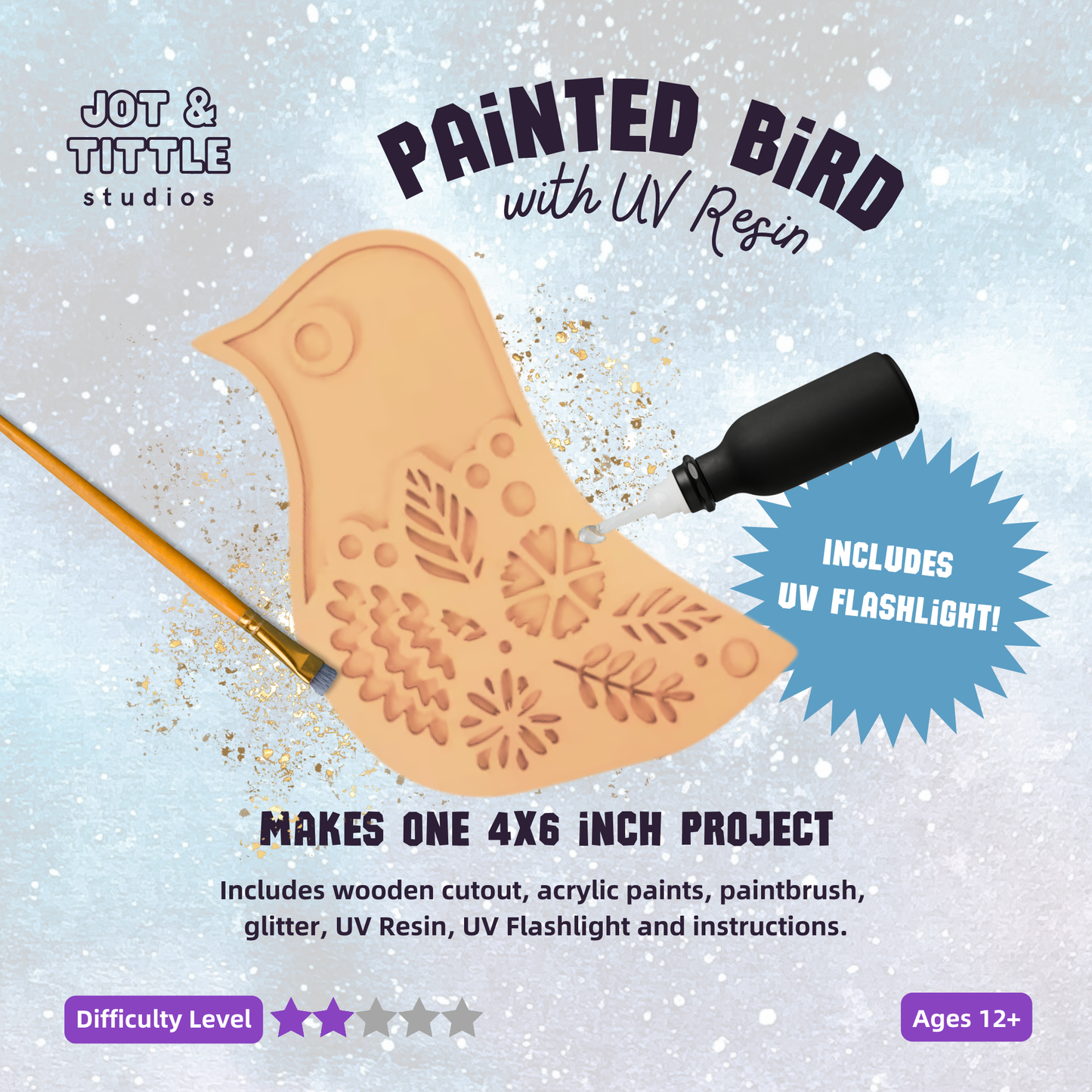 Painted Bird with UV Resin Details